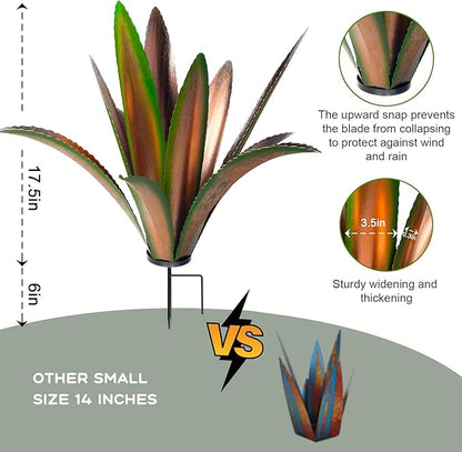 TOMBABY Enlarge thickened Wind Resistant Metal Agave Garden Art Plant Country Sculpture Statue Outdoor decoration Courtyard Lawn Ornament Gift (12 Leaves Green 2 pcs) (TB-410-415)