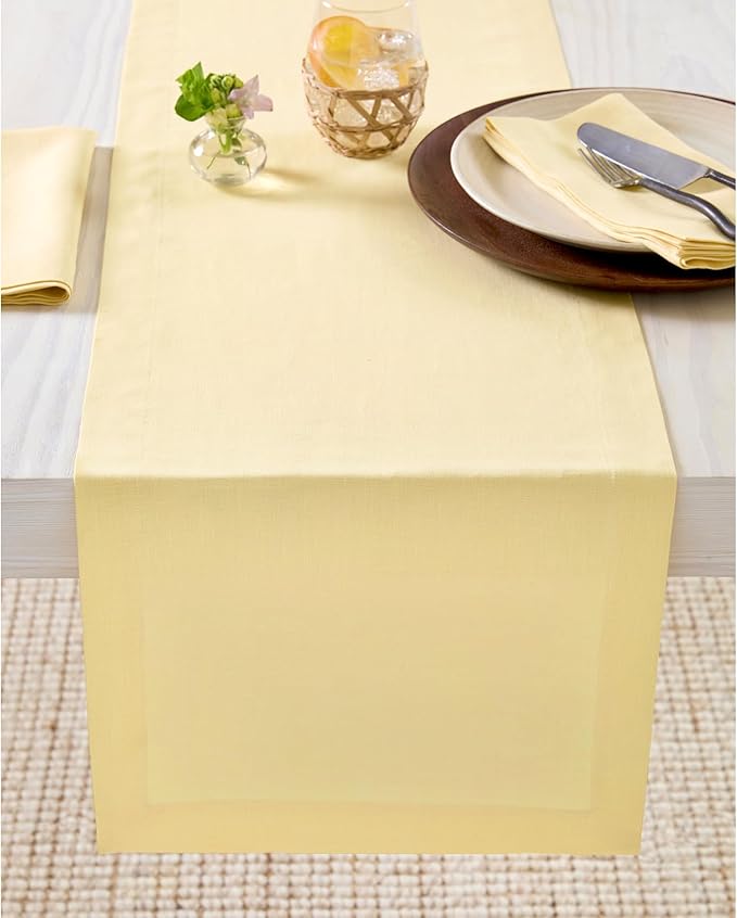Solino Home Linen Table Runner 108 Inches Long - 100% Pure Linen Golden Straw Dining Table Runner 14 x 108 Inch for Fall, Autumn, Thanksgiving - Fete