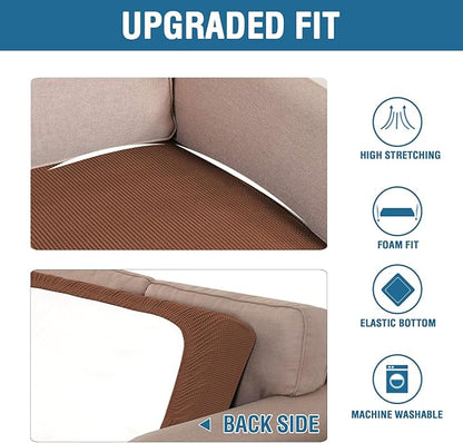 H.VERSAILTEX Super Stretch Individual Seat Cushion Covers Sofa Covers Couch Cushion Covers Slipcover Sets Thick Jacquard Textured Twill Fabric (1 Piece Chair Cushion Cover, Caramel)