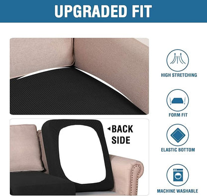 H.VERSAILTEX Super Stretch Individual Seat Cushion Covers Sofa Covers Couch Cushion Covers Slipcover Sets Thick Jacquard Textured Twill Fabric (2 Piece Large Sofa Cushion Covers, Black)