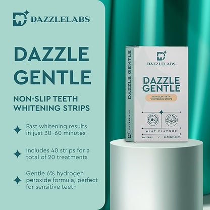 Gentle Teeth Whitening Strips - 20 Pack | Mint Flavor | 6% Hydrogen Peroxide | Sensitive Tooth Stain Remover & Whitener Treatment | Rapid Home Kit for Fast, Professional & Whiter Results
