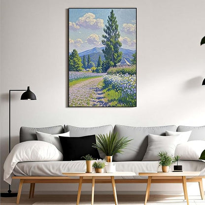 Countryside wildflowers landscape canvas poster natural plant flower artwork retro pastoral flower path suitable for farmhouse decoration