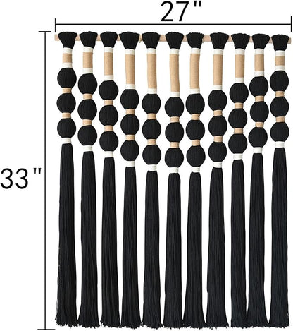 Macrame Wall Hanging Boho Wall Decor Black Fiber Yarn Wall Art Handmade Cotton Spherical Knot for Living Room Bedroom Nursery Office Home Decor27" W x 33" L