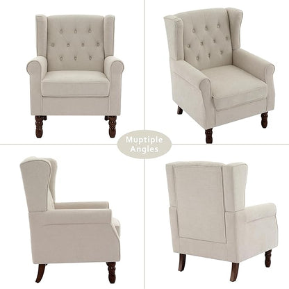 Lumibee High Back Accent Chair,Upholstered Wingback Armchair with Solid Wood Legs for Small Spaces,Comfy Single Sofa Chair for Living Room,Bedroom,Office-Beige