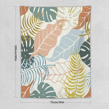 ICMOLYYENLO Boho Green Leaves Tapestry, Mid Century Abstract Tropical Palm Leaves Modern Minimalist Geometric Wall Hanging, Neutral Home Decor Art for Living Room Bedroom Dorm 40x60 Inch