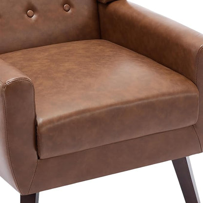 UIXE Faux Leather Accent Chairs Set of 4, Modern Arm Club Chair Upholstered Armchair for Living Room, Comfy Single Sofa Seats Button Tufted Reading Seating, Coffee