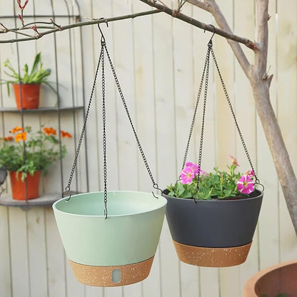 ZMTECH 10 Inch Hanging Planters for Outdoor Plants, Hanging Pots for Plants Indoor with Visible Water Level, Hanging Flower Basket with Drainage Holes & Removable Tray(2 Pack, Gray)