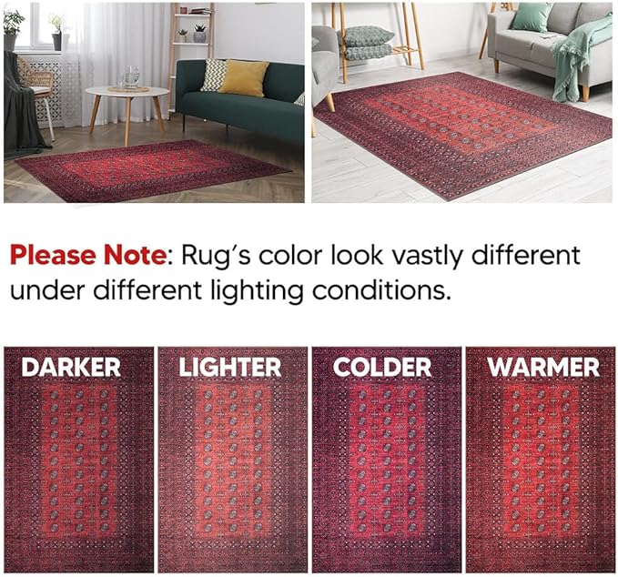 Keen Home Design 4x6 Rug - Machine Washable Area Rug with Non-Slip Backing, Ideal for Living Room, Dining Room, Bedroom - Vintage, Easy Clean, Durable, Low Pile Rug - (4' x 6')