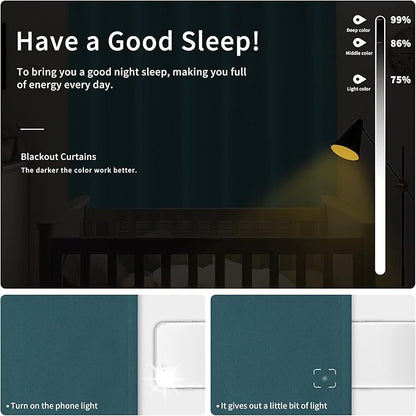 Easy-Going Blackout Curtains for Bedroom, Solid Thermal Insulated Grommet and Noise Reduction Window Drapes, Room Darkening Curtains for Living Room, 2 Panels(42x72 in, Peacock Blue)