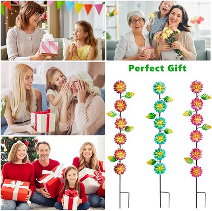 3Pack Flowers Decorative Garden Stakes,Spring Outdoor Metal Flowers Decorations,Metal Yard Art for Outside Patio Porch Decor（22.6 * 5.1IN）
