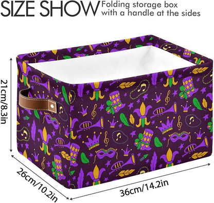 Mardi Gras Carnival Storage Basket Cube Storage Bins Organizer Bag Collapsible Closet Shelf Baskets with handle for Baby Cloth Pet Toy Book 14.2×10.2×8.3 IN