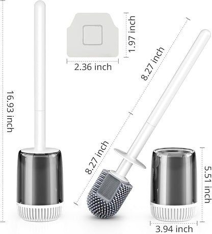 Silicone Toilet Brush and Holder Set with L-Shaped Brush Head, Wall Mounted Toilet Brush Set with Long Non-Slip Handles, Compact Toilet Bowl Cleaner Brush Suitable for RV Trailers & Bathroom (1 Pack)