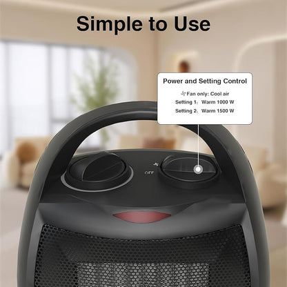 Small Portable Space Heater for Indoor Use - Lutntc 1500W Safe and Quiet Ceramic electric Heater Fan, Heat Up 200 Square Feet for Room, Office, Desk