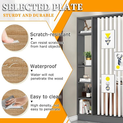 Wall Room Divider,Freestanding Room Divider with Shelves,Wood Room Divider Screen with Storage Cabinet, Wall Divider for Room Separation, for Home Office Decorative E 39.4×9.4×78.7in