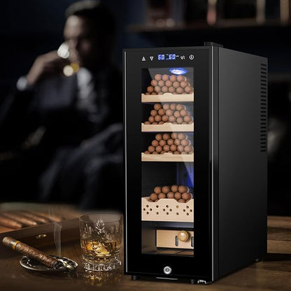Cigar Electric Humidor, 35L 250 Counts Large Capacity Thermostatic Electric Cigar Cooler Cabinet with Digital LED Screen, Safety Lock,Smart Humidity & Temp Control, Gifts for Men