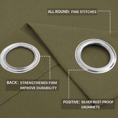 Easy-Going Blackout Curtains for Bedroom, Solid Thermal Insulated Grommet and Noise Reduction Window Drapes, Room Darkening Curtains for Living Room, 2 Panels (52x46 in,Khaki)