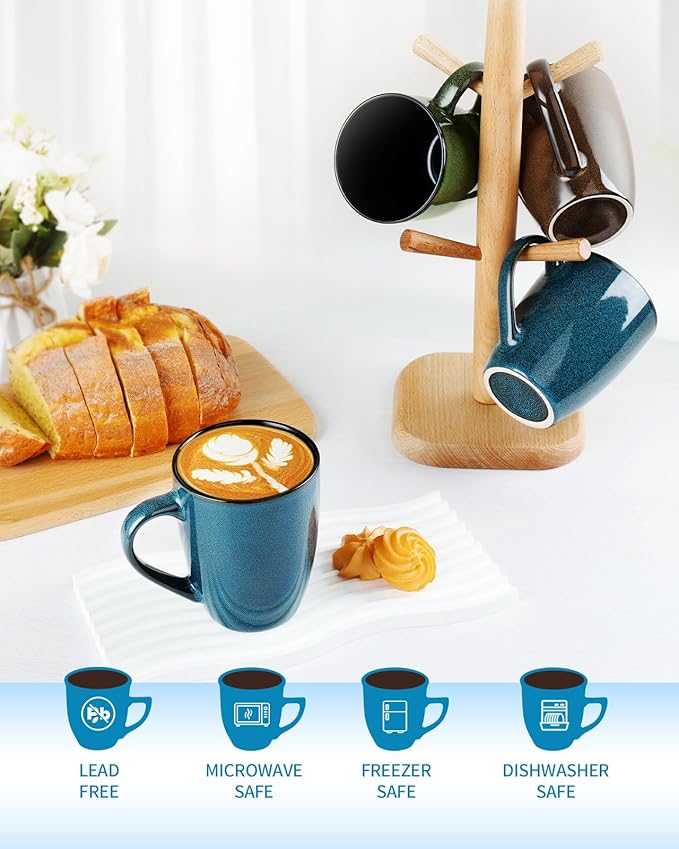 Ceramic Mugs 12oz,Large Ceramic Coffee Cups for Men, Women, Dad, Mom, Modern Coffee Mugs With Handle For Tea,Latte,Cappuccino,Cocoa. (Green 1 Pack)