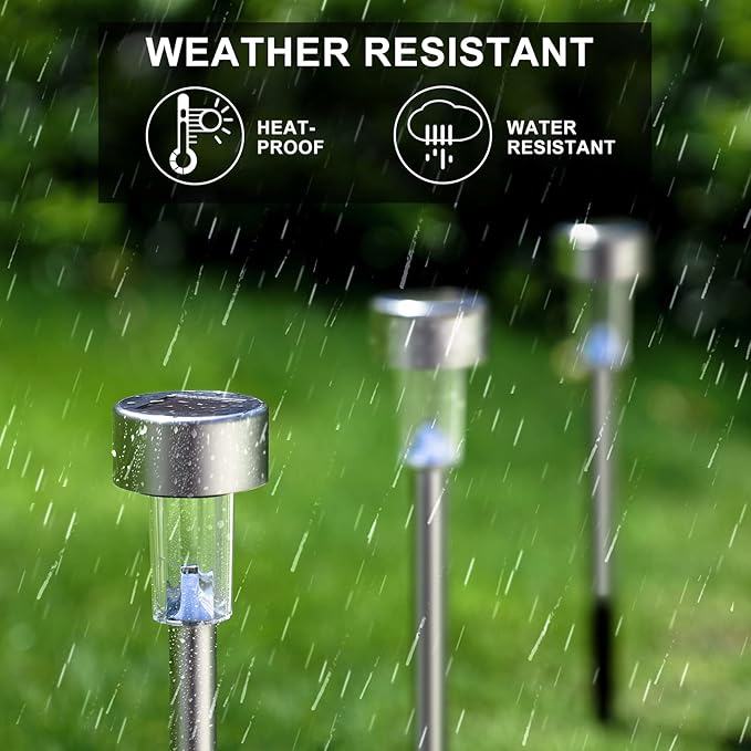 Solar Lights Outdoor Waterproof, , Solar Garden Lights Solar Powered, Stainless Steel LED Landscape Lighting Outdoor Solar Lights for Yard, Pathway, Walkway, Patio , Lawn - 12 Pack (Warm White)