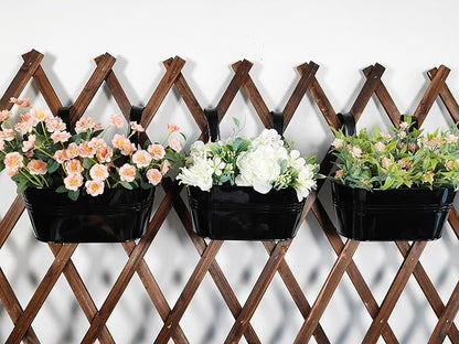 8 Pack Metal Hanging Planter for Outdoor Plants, 10 Inch Black Fence Planters Railing Pots for Garden Patio Balcony Decor, Flower Bucket with Detachable Hooks (Black, 8Pcs)