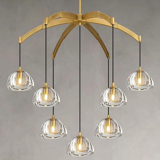 Modern Gold Chandelier, 34 inch Crystal Chandeliers for Dining Room (7-Light), Elegant Decoration Light for Living Room, Foyer Brass Chandeliers