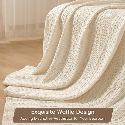 PHF 100% Cotton Waffle Weave Blanket Twin Size, Soft Lightweight Breathable Cozy Summer Blankets for Bed, Luxury Aesthetic Woven Bedding for Home Decor, 66"x90", Undyed