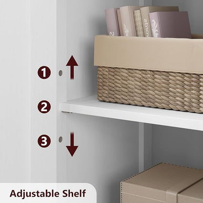 GarveeHome 54in Tall Bathroom Cabinet, Farmhouse Storage Cabinet with Glass Doors and Adjustable Shelves, Freestanding Kitchen Pantry Cabinets, Cupboard for Living Room, Dining Room, White
