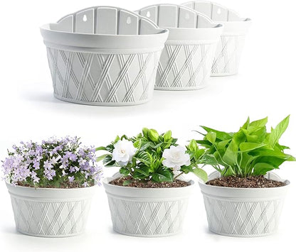 Sungmor Wall Hanging Planters,11.5 Inch Hanging Flower Pots for Railing Fence - Indoor Outdoor Balcony Wall Hanging Basket, Plastic Plant Pot Container - Half Round & 3PC Pack & Grey White