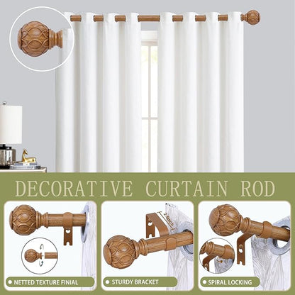 Wood Curtain Rods for Windows 28 to 48 Inch(2.3-4Ft),1 Inch Adjustable Curtain Rod,Heavy Duty Curtain Rods,Wooden Netted Texture Finial Drapery Rods,Single Window Curtain Rod 18-45",Brown Wood
