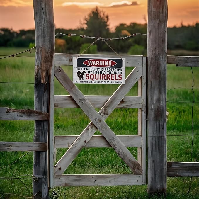 Warning Signs, The Property is Protected By Highly Trained Squirrels Sign, Decorative Wood Hanging Wood Plaque, Funny Warning Decor, Door Gate Hanger, Cute and Funny Garden Decor, Yard Decor