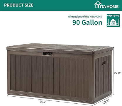 YITAHOME 90 Gallon Double-Wall Deck Box with Side Handles, Outdoor Large Storage for Patio Furniture Cushions, Garden Pool Accessories, Water Resistant & Lockable