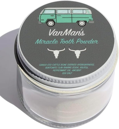 Vanman’s - Mint and Bone Tooth Powder Toothpaste - Remineralizing Tooth Powder with Cattle Bone Derived Hydroxyapatite, Bentonite Clay, Peppermint Oil and Baking Soda - 2.2 oz