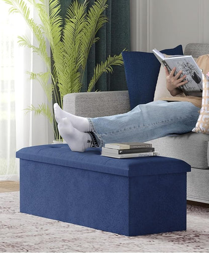 Storage Ottoman Bench, Folding Ottoman Foot Rest, End of Bed Bench,Storage Chest, for Living Room, Bedroom, Hallway, Entryway, Holds up to 700 lb (Navy BLUE1, 43")