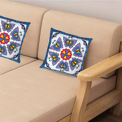 Embroidered Decorative Throw Pillow Cover, 18"x18" Set of 2, Farmhouse Pillowcase Purple Butterfly Knit Pattern Cotton Canvas Cushion Case Square Floral Pillow Case for Sofa Couch Bed Living Room