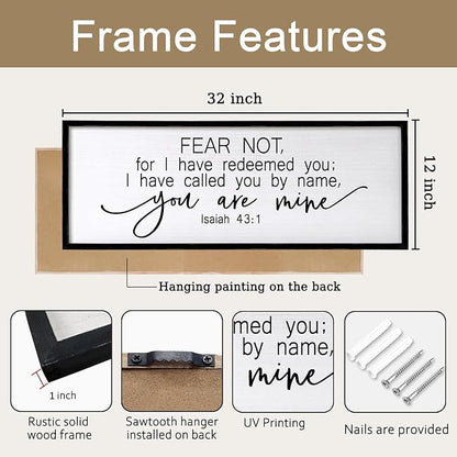 Fear Not for I Have Redeemed You Sign Framed Wall Art, 32''×12'' Rustic Religious Christian Isaiah 43:1 Bible Verse Sign, Horizontal Holy Inspirational Catholic Scripture Decor
