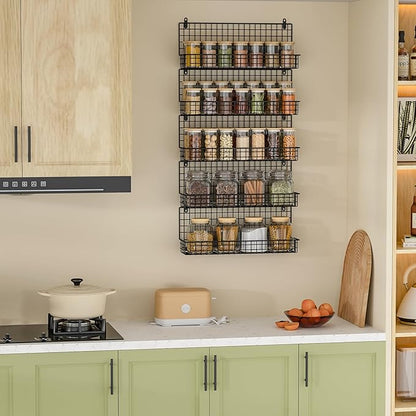 X-cosrack Spice Rack Wall Mount, 5 Tier Large Spice Rack Organizer for Efficient Storage, Height-Adjustable Hanging Spice Shelf for Kitchen and Pantry, Up to Storage 90 Jars(Patent No.:D909138S)