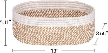 Shelf Storage Baskets for Organizing|Decorative Basket for Closet Storage|Toy Baskets&Bins|Small Woven Rope Baskets-13x8.66x5.11’’,Durable&Stylish,Oval 3 Packs Off White&Mixed Camel