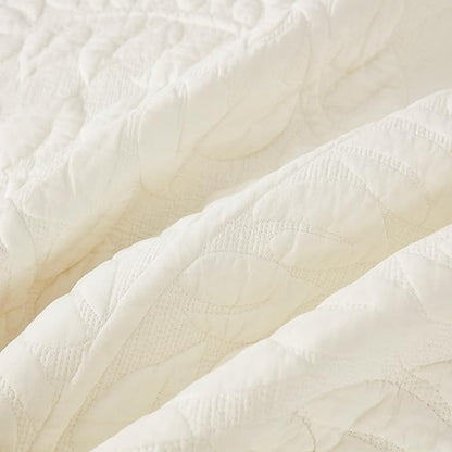 MarCielo 3-Piece 100% Cotton Oversized Bedspread Lightweight Quilt Coverlet Embroidery Farmhouse Bedding Set T0 (Bright White, Twin (68"x86"))