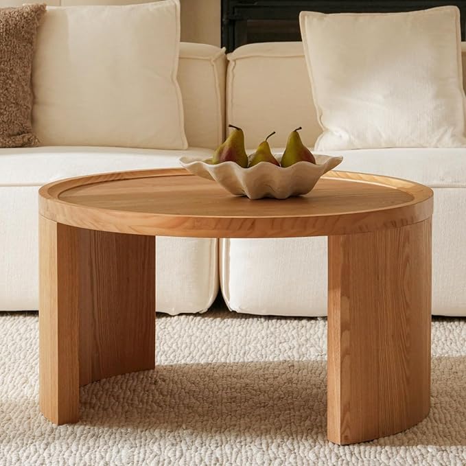Round Nesting Coffee Table Set of 2,31.5" Large & 18" Small Low Tables with Wood Look Top,Space-Saving Side Tables for Living Room,Bedroom,Office,Minimalist Center Table Set (Brown, L+S)