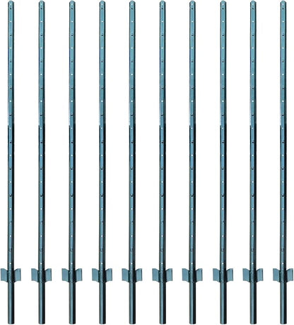 ARIFARO Sturdy Duty Metal Fence Posts 6 Feet,Pack of 10, 3-4-5-6-7 Feet No Digging Garden U Post for Wire Fencing Steel Poles for Yard, Outdoor