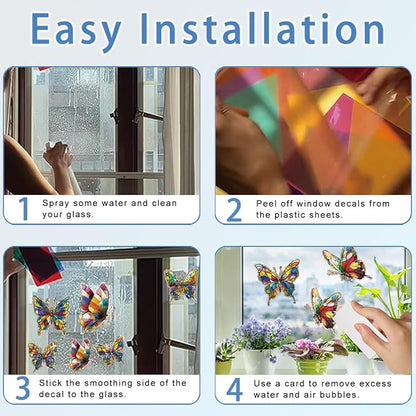 20pcs Window Decals for Bird Strikes, Anti Collision Window Clings, Rainbow Reflection Window Sticker, Butterfly Style Sun Catcher Stickers for Glass Windows