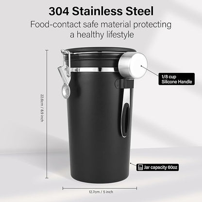 malmo Coffee Canister Set of 3, Airtight Coffee Container with Date Tracker Lid, Stainless Steel Canister for Kitchen Food Storage (Black, 180oz)