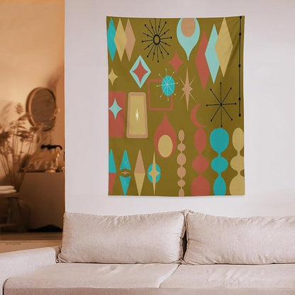 ICMOLYYENLO Boho Medieval Cat Tapestry, Abstract Atomic Starburst Geometric Aesthetic Art Wall Hanging For Bedroom Living Room Dormitory 60x60 Inches