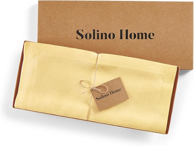 Solino Home Linen Golden Straw Table Runner 144 Inches Long - 100% Pure Linen Extra Long Table Runner 14 x 144 Inch for Fall, Autumn, Thanksgiving - Fete