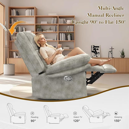 Recliner Chair for Adults, Oversized Manual Pull Tab Reclining Chair, 2-Tier Cushions, Minimalist Style Single Sofa for Living Room, RV (Polished Microfiber)