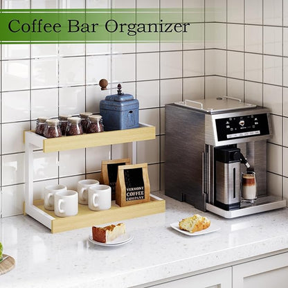 MARTY 2 Tier Spice Rack Organizer for Countertop, 15.8''L Coffee Station/Bathroom Organizer Countertop, Counter Shelf Desktop Storage Organizer for Kitchen, Bedroom, Office