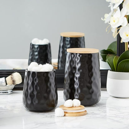 DII Kitchen Accessories Collection, Textured Matte Ceramic Canister Set, Black Dimple, 2 Piece