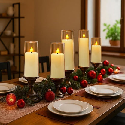Amagic Ivory Flameless Candles with Remote, Battery Operated Candles with Timer, Acrylic Plexiglass Flickering LED Fake Candle for Wedding, Holiday, Home Decor, Set of 9, D2.2 x H5 6" 7"