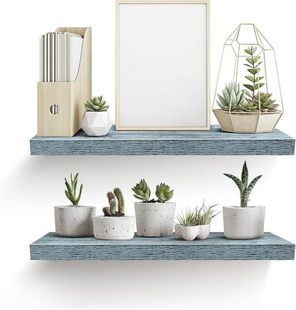 Sorbus Floating Shelves - 2 Pack 24 X 9 Inch Rustic Blue Wall Shelves for Bedroom, Kitchen, Living Room, Bathroom Shelves, Home Decor - Extra Long Floating Shelf for Trophy, Books Frames, Toilet Paper