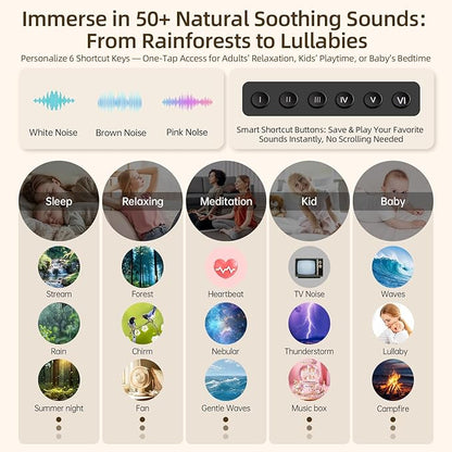 Sound Machine & Soothing Light |Optional Expan. Aroma Diffuser & Schumann Resonance (Add'l Purchase) |Premium Metal Shell with 50+ Calming Sounds System for Sleep, Focus, Relaxation –Adults Kids Baby