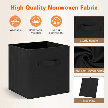 GhvyenntteS Storage Cubes 12 Pack, 11 Inch Cube Storage Bins with Dual Handles, Collapsible Heavy Duty Fabric Bins for Shelves Closet, Baskets for Organizing Clothes Bedding Toys Books (Black)